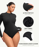 Women’s Long Sleeve Shapewear Bodysuit With Tummy Control, Thong, V-Neck, Seamless