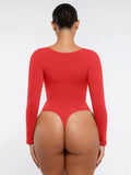 Women’s Long Sleeve Shapewear Bodysuit With Tummy Control, Thong, V-Neck, Seamless
